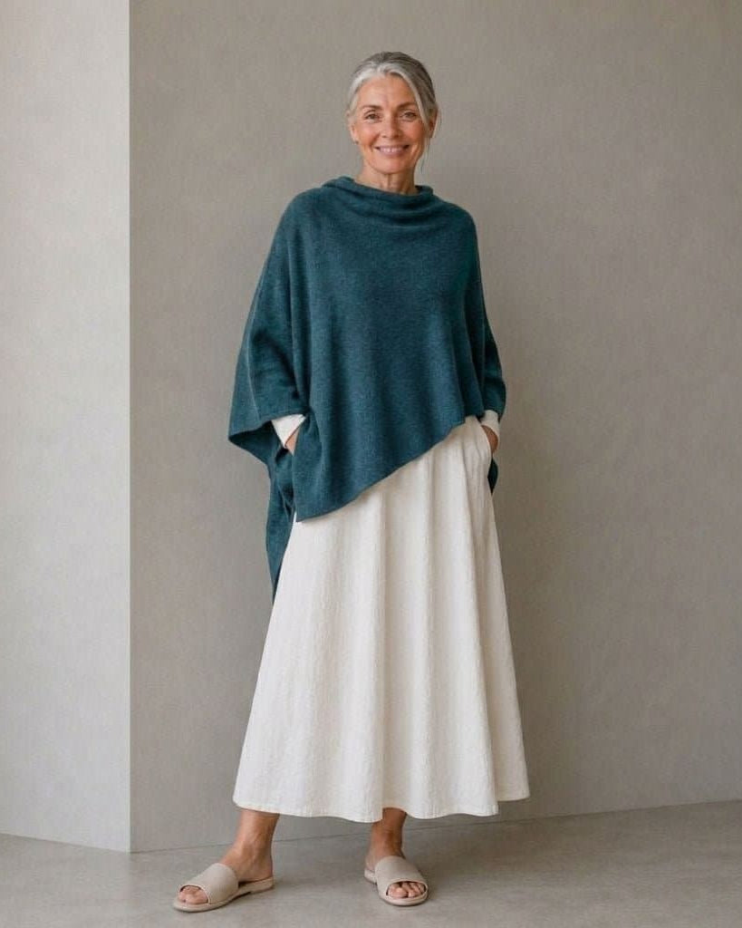 Merino & Hemp Wrap Poncho - Teal - Hemprino