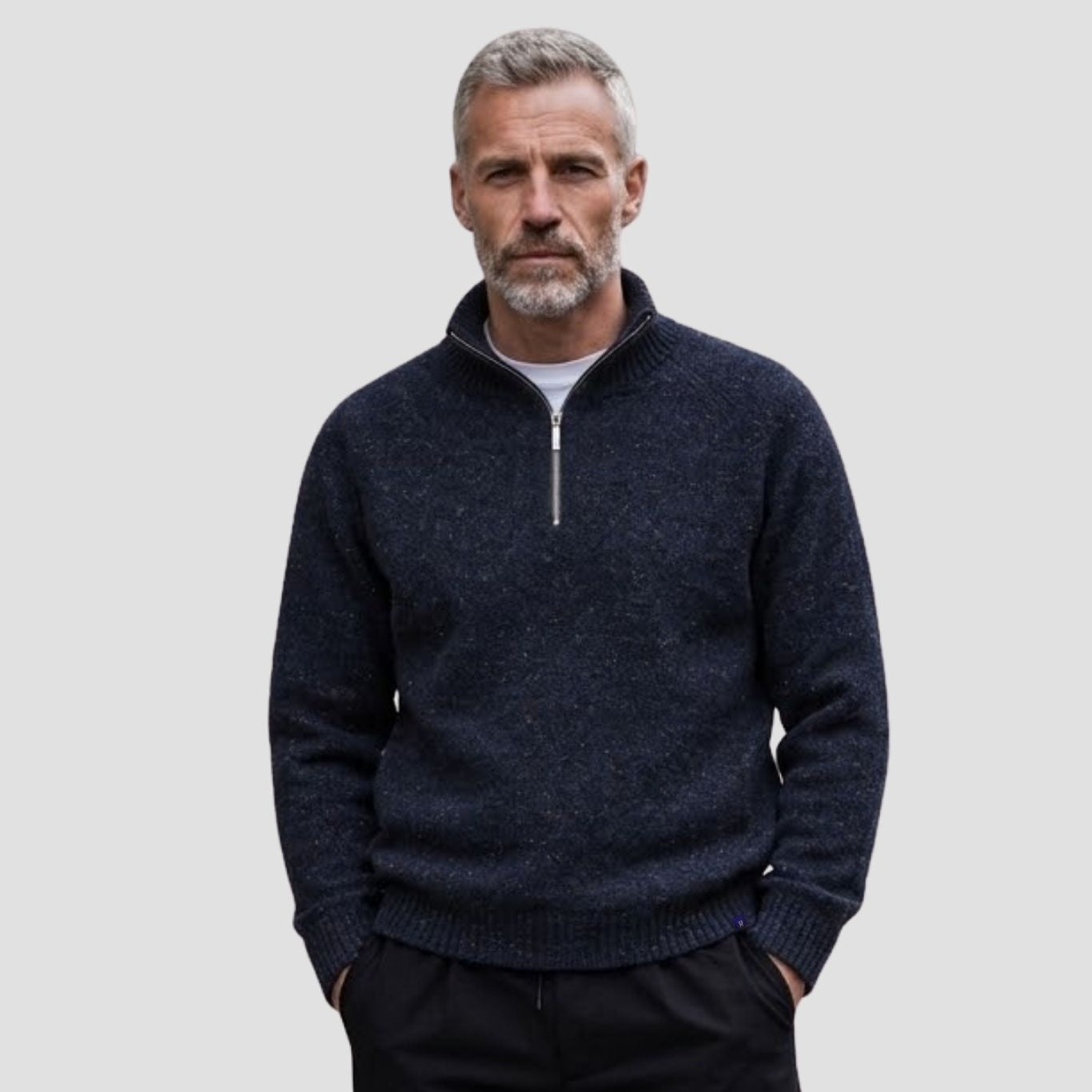 Men's Merino & Hemp Quarter-Zip Sweater - Navy - Hemprino