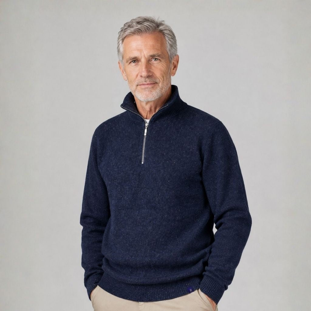 Men's Merino & Hemp Quarter-Zip Sweater - Navy - Hemprino