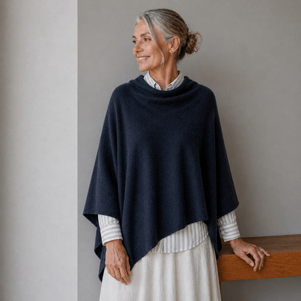 Merino & Hemp Wrap Poncho - Navy