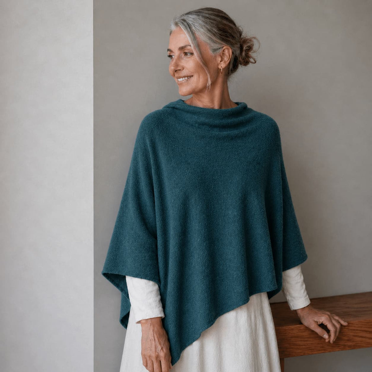 Merino & Hemp Wrap Poncho - Teal - Hemprino